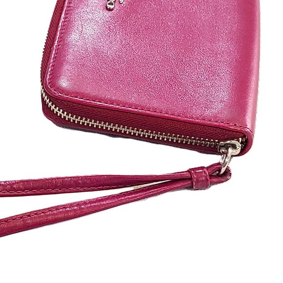 Coach Wristlet Violet Fuchsia Leather Full Zipper Clutch Wallet Coin Purse - Picture 5 of 12